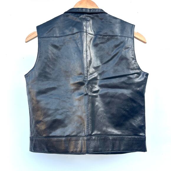 Vintage Leather Y2K Moto Biker Vest Grunge 90s Top Full Zip Medium Layering - Picture 4 of 12